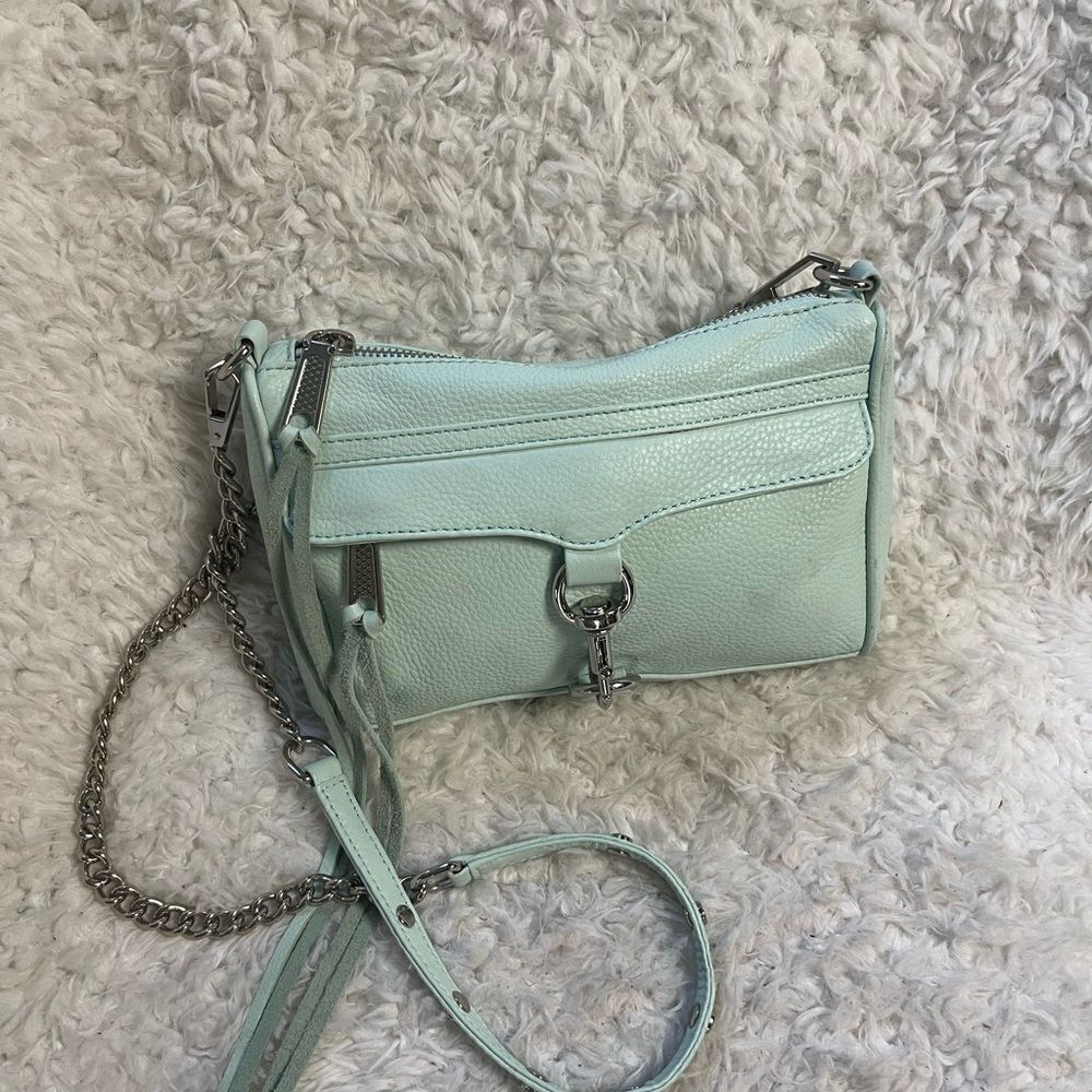 Rebecca Minkoff Mini Mac Crossbody Bag Leather mint green Chain Strap Studded - Picture 16 of 16